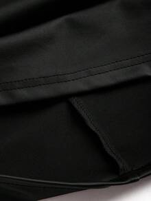 Sweetra New Fashion Wine Red Coated Elastic Fabric Ruched Waist Slim Fit Mini Dress, High Neck Ruffle Detail, Suitable For Club Party, Cocktail, Commute, Daily Wear In Autumn/Winter - Black - View 6