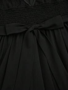EMERY ROSE Plus Size Chiffon Elegant Lace Patchwork Dress - Black - View 9