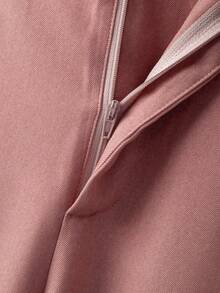 GlowEve CURVE 大码女士优雅两件套，撞色圆领金属纽扣口袋衬衫搭配纯色直筒裤 - 粉色 - 查看 3