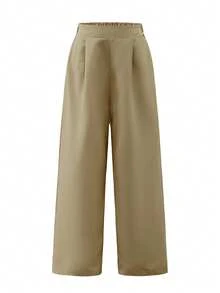 Tween Girls' Solid Color Pleated Wide Leg Loose Casual Pants - Khaki - View 6