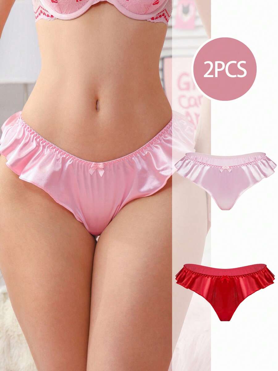 PetitDoll 2条装女士纯色蝴蝶结装饰丝滑触感内裤 - 彩色 - 查看 1