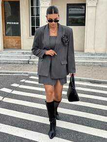 Siren Gaze Women's Striped Jacket Dress Suit In Fall/Winter - Navy Blue - View 3