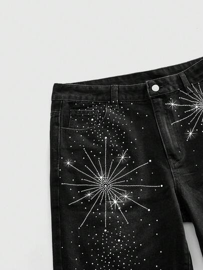 ROMWE MEN 男士水钻纽扣时尚百搭度假牛仔短裤