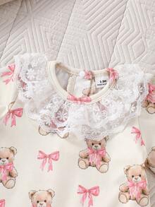 SHEIN 新生女宝宝五件套，柔软舒适的夏季服装，包含连体衣、帽子、袜子、围兜和襁褓毯，非常适合新生儿、婴儿，也是送礼佳品和出院服。 - 淺粉色 - 查看 7