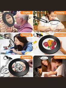 10X Magnifying Glass With Light And Stand, 3 Light Colors & 10 Brightness Levels, 2-In-1 Swing Arm LED Desk Lamp, Metal Arch Swing Arm Design, USB Powered, Switch Control, Suitable For Manicure, Grooming, Embroidery, Reading, Crafts, Repair, Painting - Black - View 8