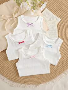 SHEIN 女婴时尚提花针织面料背心套装，多件套，夏季 - 白色 - 查看 4