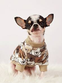 PETSIN 1件混色泰迪熊字母印花法兰绒宠物服，秋冬季加厚保暖宠物服装 - 彩色 - 查看 5