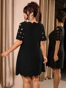 Cravure Vestido casual de talla grande para mujer con bajo asimétrico - Negro - Ver 3