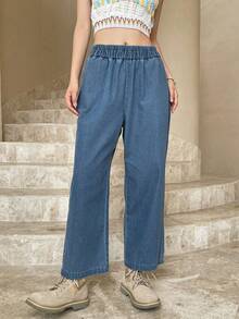 FRIFUL Quần Jeans Denim Màu Trơn Thường Ngày Cho Nữ - Màu xanh lam - Xem 5