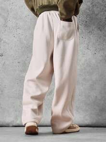 SUMWON Pantalones de chándal con ajuste holgado, cintura con cordón, puños acanalados y bolsillos laterales para comodidad casual en el día a día, lisos - Caqui - Ver 2