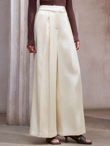 Aveloria Modichic Women's Satin Texture Loose Pleated Wide Leg Pants - Beige - View 4