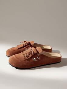 Solecia Women Casual Versatile Commuting Fringe Decor Slip-On Flats - Brown - View 2
