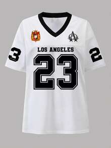 Rovax 女士宽松V领T恤，印有洛杉矶23号图案 - 彩色 - 查看 3