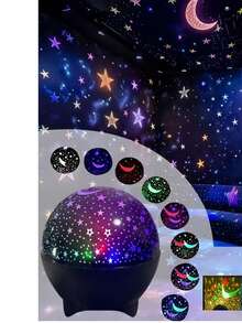 1个USB星空漩涡投影灯，LED波浪涟漪投影灯，7色变换，卧室夜灯投影仪，适用于卧室、客厅、家庭影院、天花板、派对、舞厅氛围营造，USB供电 - 星空 - 查看 4