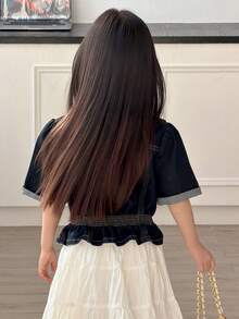 DAZY Young Girls Washed Casual Korean Style Retro Denim Blouse