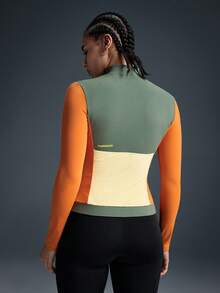 Powerista Women's Stand Collar Letter Print Zipper Front Long Sleeve Top, Casual Everyday Outdoor Cycling Wear - Green - View 2