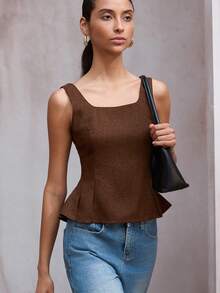 Aveloria Modichic Áo hai dây nữ cổ vuông, eo nhún, lưng xếp ly. - Màu nâu Sô-cô-la - Xem 1