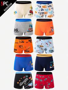 (Random Five Pack)Young Boys Summer Trunks, Colorful Cartoon Vehicle Dinosaur Stars Patterns,Elastic Waist Comfortable Tagless Fit Everyday Gift - Multicolor - View 3