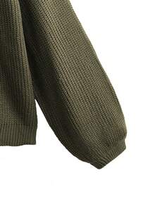 Omancia 白色灯笼袖纽扣前襟罗纹宽松针织开衫，春夏款 - 軍綠色 - 查看 4