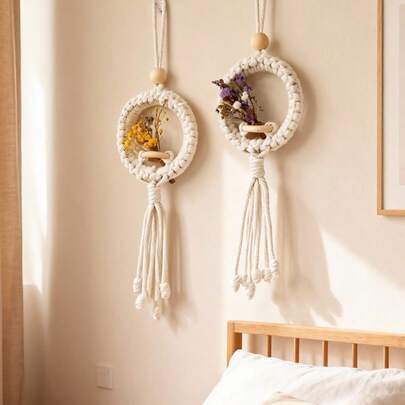 Madebyblanc 1 chiếc mặt dây chuyền hình giỏ hoa đan tay bằng dây thừng sáng tạo, trang trí đơn giản cho phòng ngủ, nhà nghỉ, nhà trọ, phòng khách sạn, trang trí tường biệt thự.