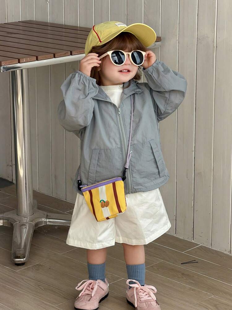 Toddler Girls' Solid Color Casual Hooded Outdoor Jacket