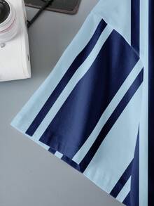 Rick and Morty X SHEIN Men's Casual Striped Cartoon Pattern Round Neck Short Sleeve T-Shirt, Summer - White - View 5