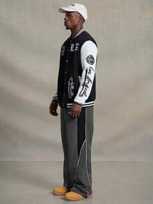 PAVTROS Pantaloni sport casual pentru bărbați, cu șiret, color block, croială lejeră, lungi, negri, cu model patchwork, pentru toamnă