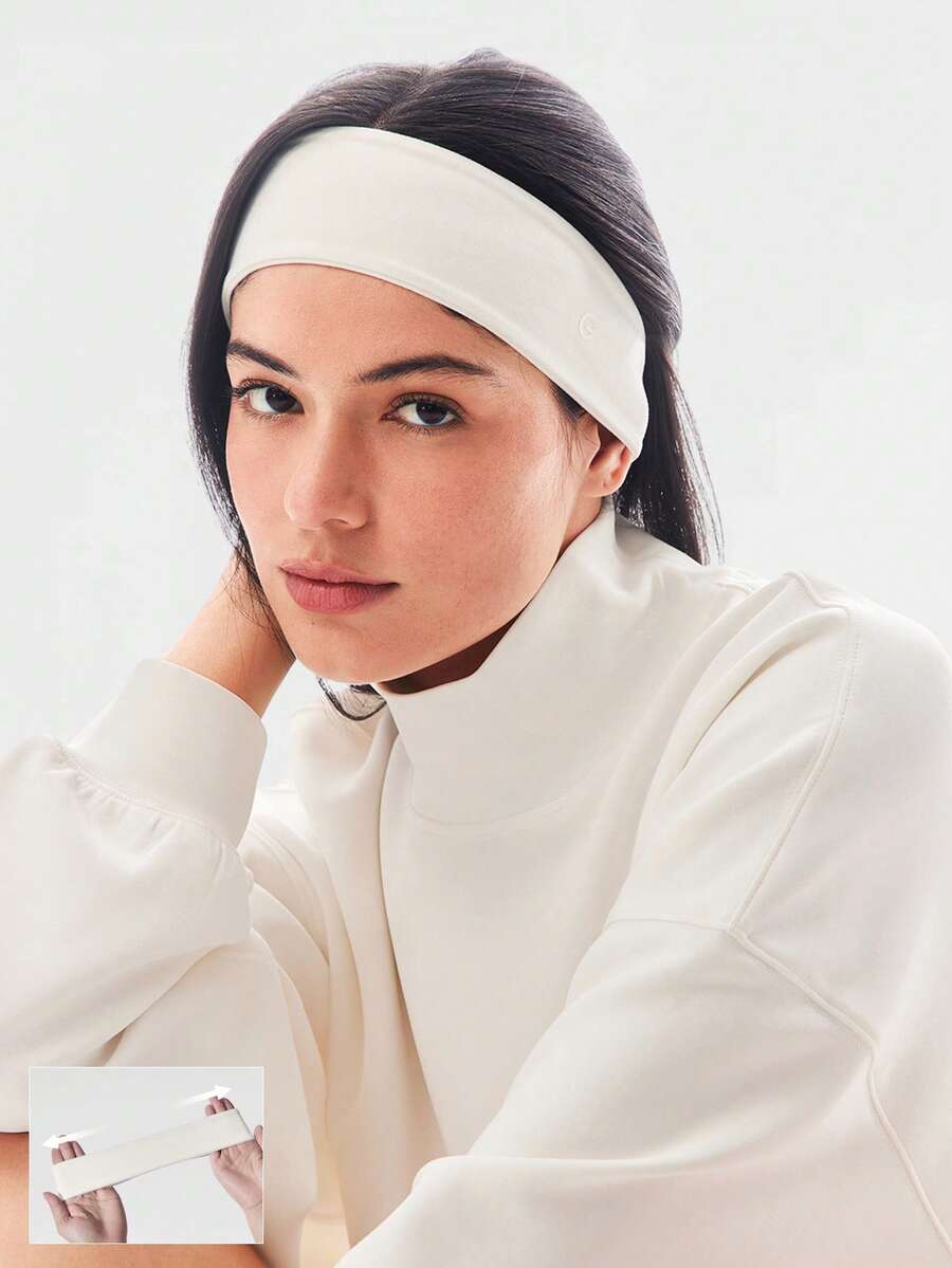 GLOWMODE FeatherFit™ Warm-Up Sweat-Wicking Stretchy Non-Slip Grips Headband Yoga Pilates Gym Workout Training Daily Active Wear - Ancient white - View 1