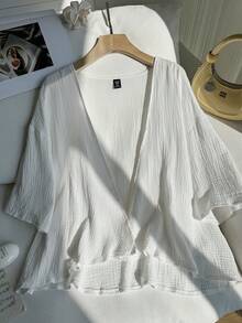 Comfortcana 加大码轻薄短款白色夹克，夏季秋冬棉质舒适开衫