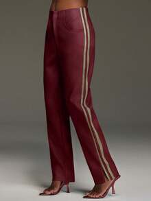 NYA SZN Kelli Pant High Rise Slim Straight Leg Fitted Streetwear Vintage Y2K Gyaru Holiday Everyday Casual Date Night Out Ibiza Fall Winter Carnival Outfits For Women - Burgundy - View 7