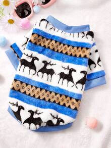 PETSIN 1 Pet With Hat, Blue And White Christmas Deer And Snowflake Pattern, Flannel Material - Blue - View 3