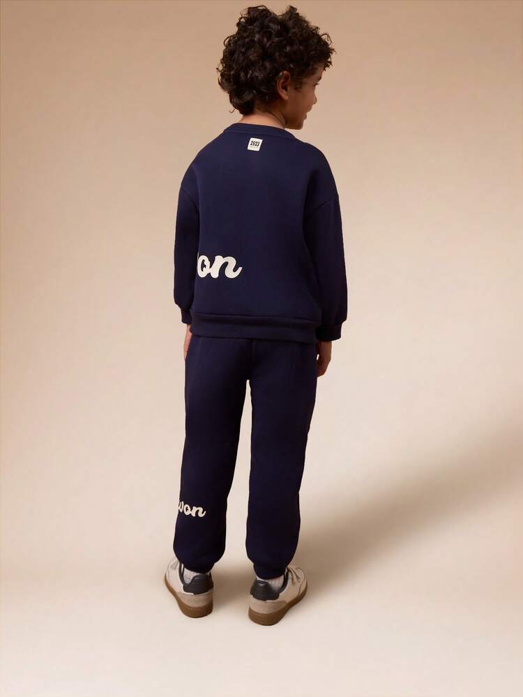 Crew Neck Sweatshirt And Jogger Set With Script Print