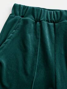 SHEIN Tween Girls' Velvet Hoodie & Sweatpants Set, Casual Sportswear - Green - View 13