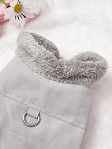 PETSIN 1件装二合一可爱保暖内衬宠物外套，带牵引绳，适合秋冬季穿着 - 灰色 - 查看 6