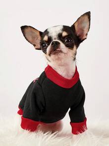 PETSIN 1 Pc Red Cherry Letter Printed Pet With Red Patchwork Black Casual Style Autumn And Winter Thick Warm Pet Clothes - Multicolor - View 7