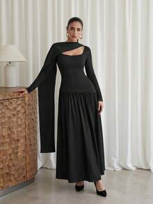 Modelyn Women's Elegant Solid Color Dress With Sash - Black - View 4