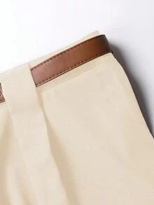 SHEIN PETITE Petite Women's Versatile Casual Fold-Up Ankle Pants - Apricot - View 5