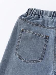 Girls' Single-Breasted Sleeveless Top And Wide-Leg Jeans Casual Outfit - Blue - View 3