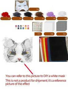 DIY猫脸面具制作套装，含毛毡，手工风格动物设计彩色装扮面具套装，适用于万圣节服装、狂欢节派对、角色扮演和节日（DIY工艺套装，万圣节服装配饰） - 彩色 - 查看 5