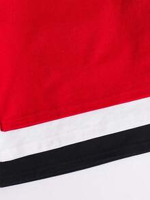 Set de 3 camisetas de punto de cuello redondo con estampado gráfico y letras para niños pequeños, 3 diseños diferentes, adecuadas para la escuela y salidas, primavera/verano - Rojo - Ver 4