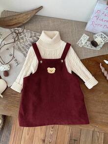 Emery Rose Kids Emery Rose Kids Young Girls /Baby Girls Cute Burgundy Corduroy Overall Dress Young Girls Burgundy Corduroy Dress With Ruffle Pocket And Shoulder Straps Toddler Overall Dress Baby Burgundy Dress Maroon Dress For Girl Young Girl Overalls Corduroy Overall Dress Burgundy Toddler Dress Autumn And Winter Young Girls Dresses Burgundy And Gold Kids Dress Girl Clothes Autumn And Winter Clothes 2pcs Set Toddler Girls Cute Vintage Style - Burgundy - View 9