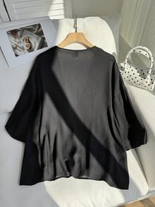 Comfortcana Summer Short Thin Lightweight Textured Plus Size Short Jacket - Black - View 4