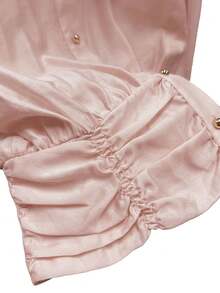 Franclia Elegancka koszula damska z długim rękawem i ściągaczem w talii w jednolitym kolorze - Różowy - Zobacz 5