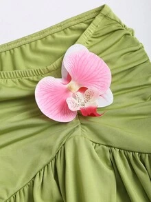 Sweetra Bộ đồ mùa xuân mới, thiết kế hiện đại, thanh lịch, dáng rộng, dài, ôm sát, hở vai, phong cách retro, gợi cảm, chất liệu nhung, đa năng, thoải mái, thích hợp cho hoạt động ngoài trời, màu xanh lá cây. - màu xanh lá - Xem 6