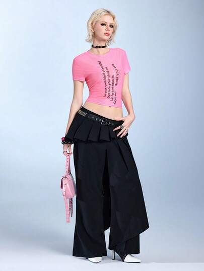 J-Fashion T-shirt casual da donna con stampa slogan, scollo rotondo, maniche corte, versatile per pendolarismo e uscite