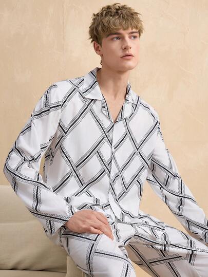 EverLounge Vintage British Exquisite Old Coin Elegant Geometric Print Soft & Comfortable Men's Loungewear Set, Suitable For Outdoor And Casual Wear