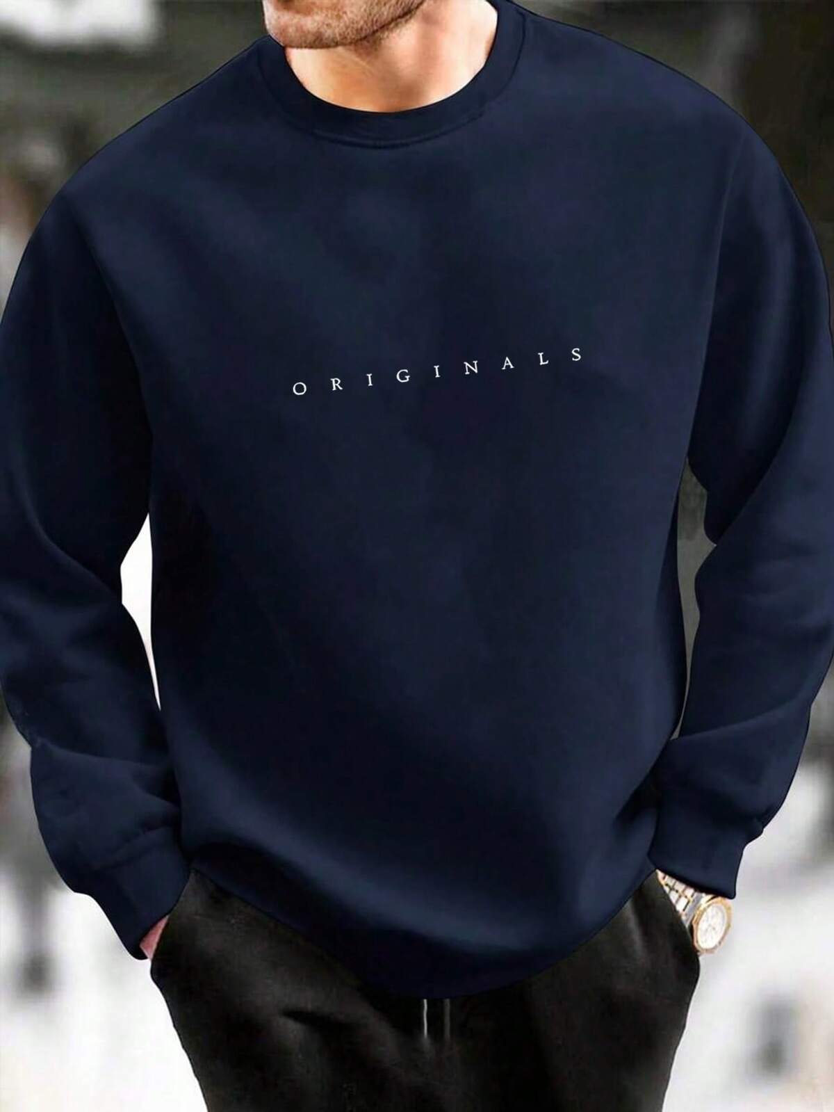 Manfinity Homme Sweat-shirt décontracté à col rond, manches longues, coupe ample avec imprimé lettres pour hommes, automne 10
