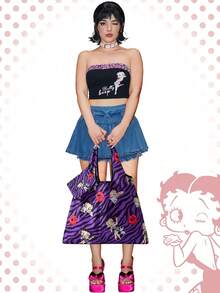 Betty Boop | ROMWE Bolso de tote plegable de gran capacidad con monedero, bolsa de compras portátil, bolsa de gimnasio - Morado - Ver 7