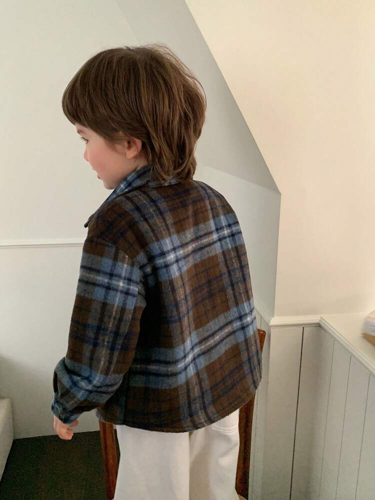 Toddler Boys' Plaid Collar Long Sleeve Jacket