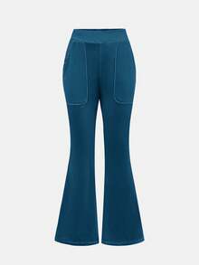 SHEIN Tween Girl Velvet Hoodie & Sweatpants Set, Casual Sportswear - Teal Blue - View 6